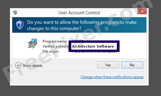 Screenshot where Architecture Software appears as the verified publisher in the UAC dialog